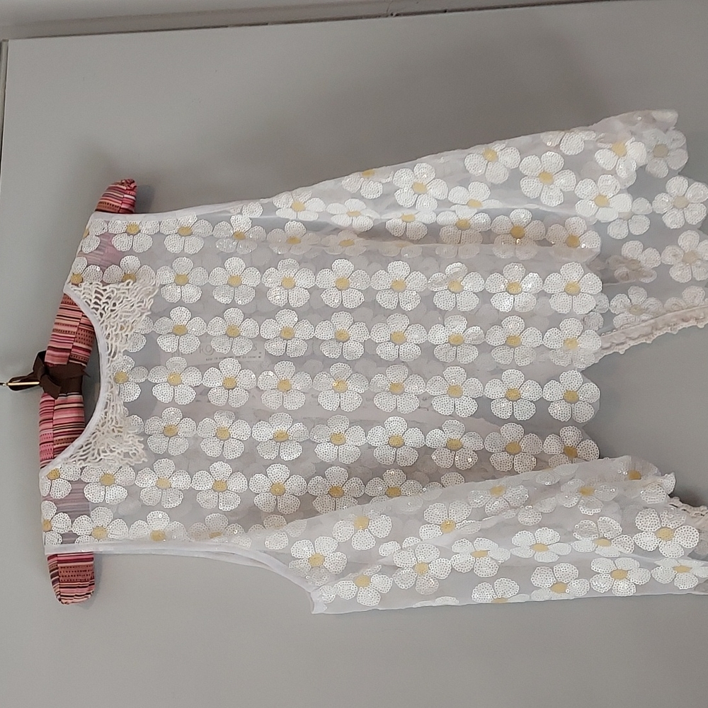 Free people. Sequined, floral, sheer top.